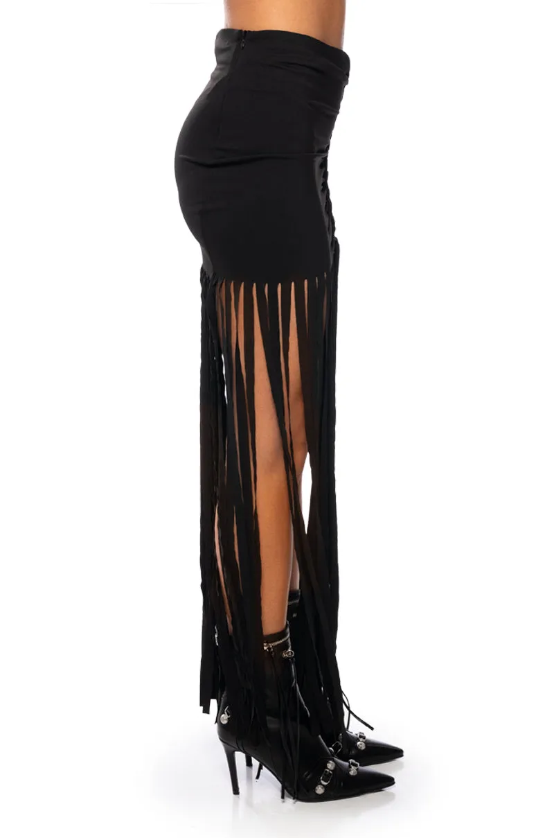 WILD THOUGHTS FRINGED MAXI CUTOUT SKIRT sold by AKIRA product image thumbnail 5