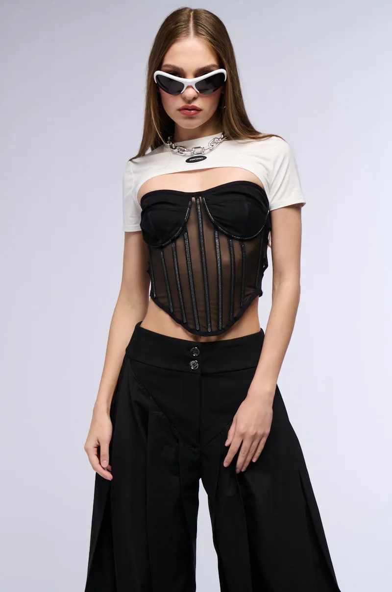 BEST OF THE LAST CORSET SET WITH CROP TEE OVERLAY sold by AKIRA