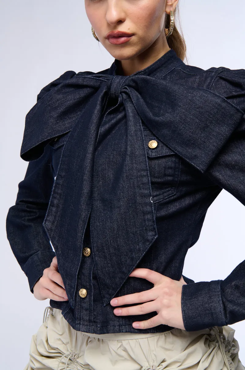 WAIT FOR U DENIM BOW BLOUSE sold by AKIRA product image thumbnail 2