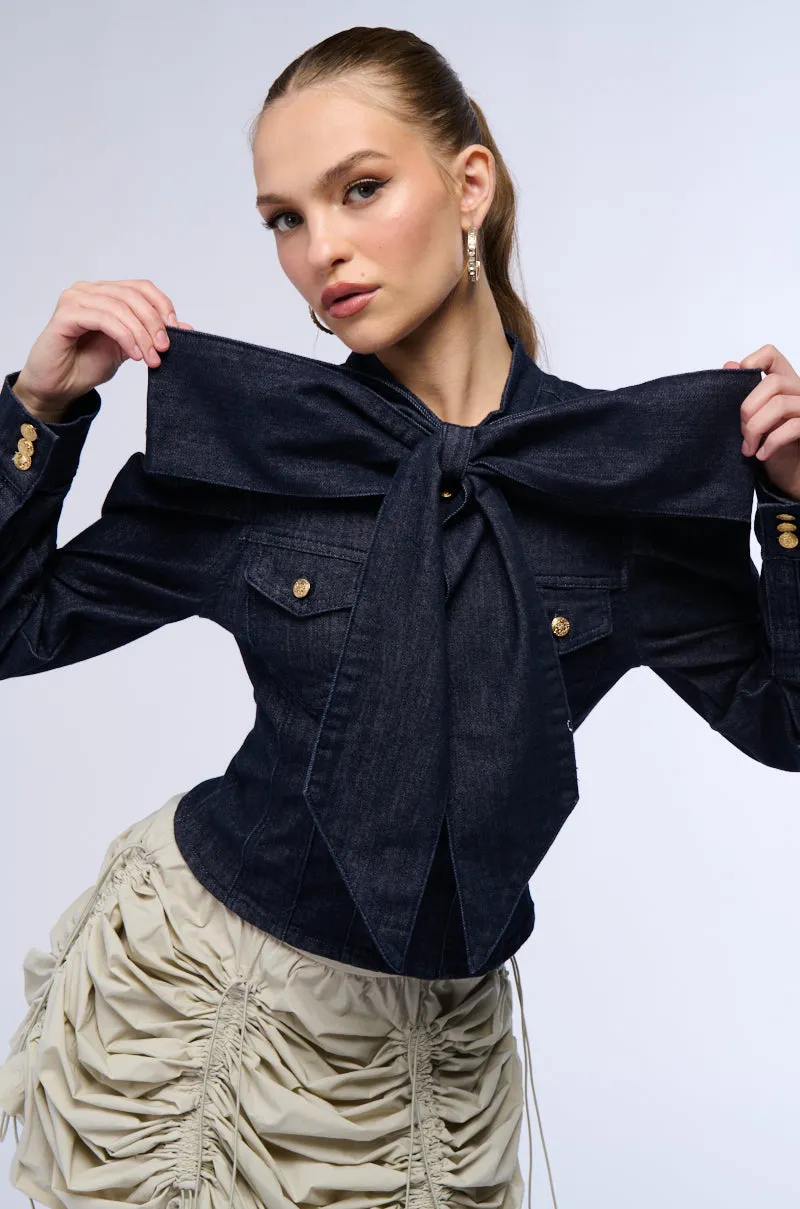 WAIT FOR U DENIM BOW BLOUSE sold by AKIRA product image thumbnail 3