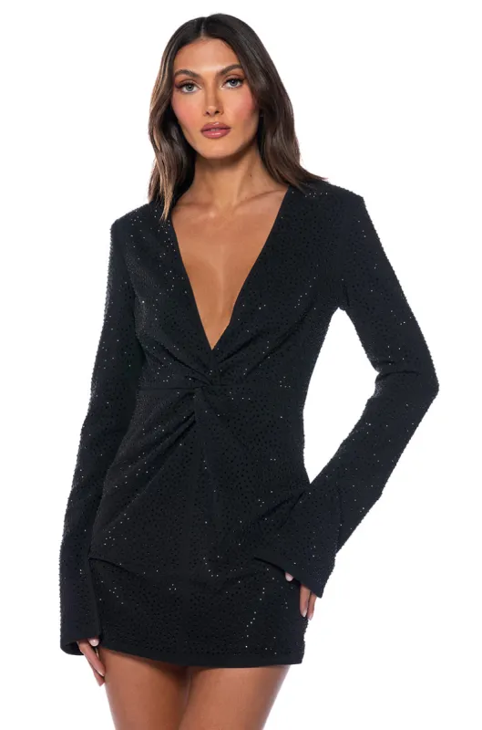 ELIANA TWIST DETAIL EMBELLISHED LONG SLEEVE MINI DRESS sold by AKIRA