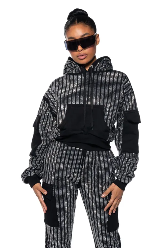 MELINA EMBELLISHED HOODED SWEATSHIRT sold by AKIRA