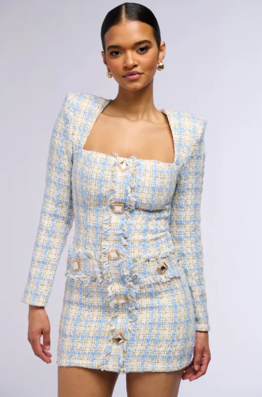 WHATS THE TEA TWEED MINI DRESS sold by AKIRA