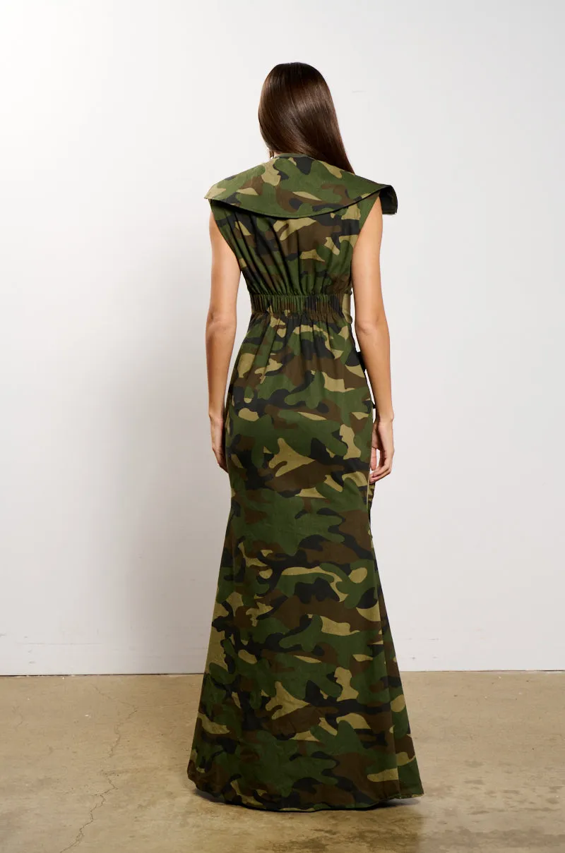 NOW YOU SEE ME CAMO PRINT MAXI DRESS sold by AKIRA product image thumbnail 5