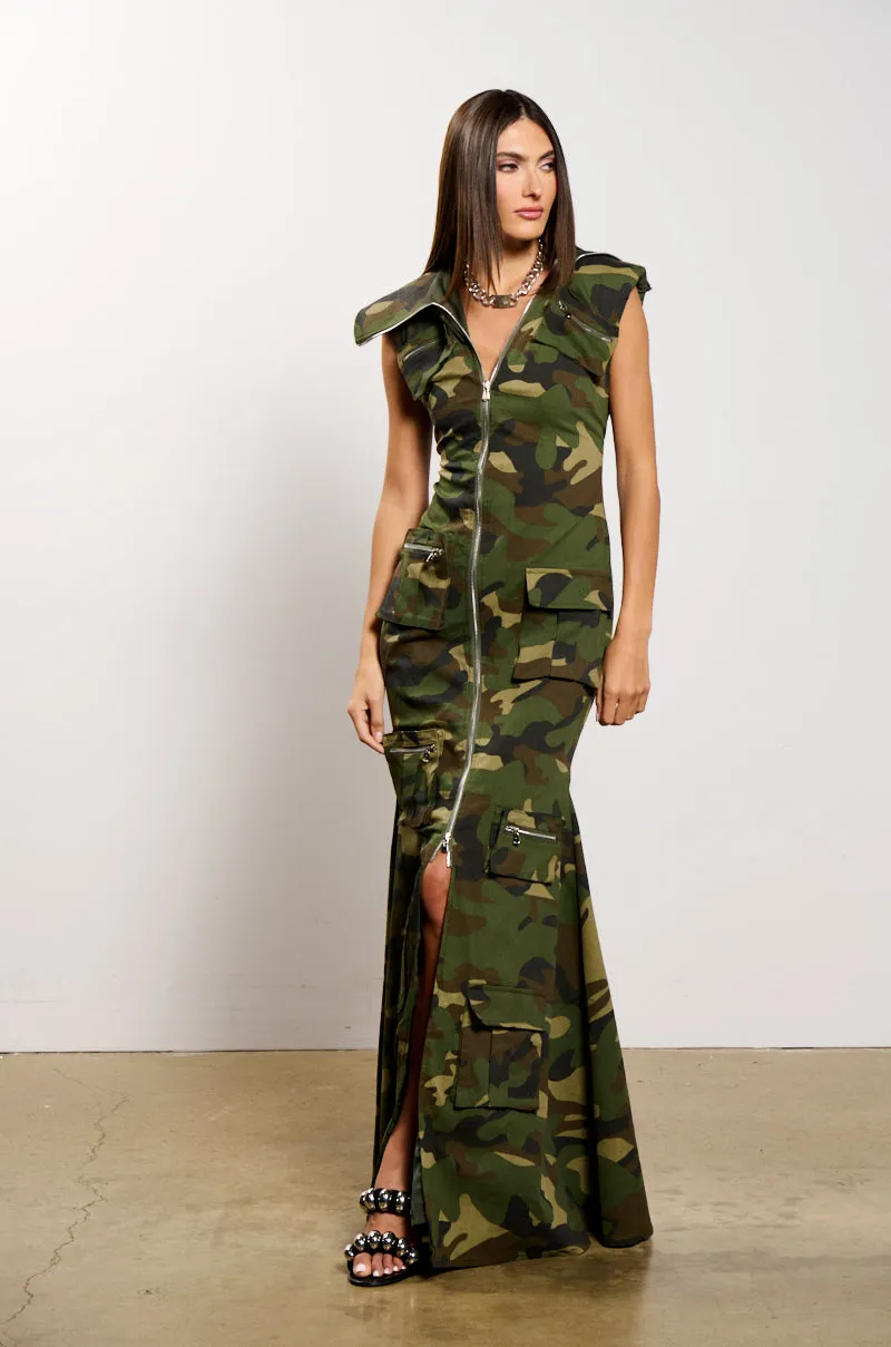 NOW YOU SEE ME CAMO PRINT MAXI DRESS sold by AKIRA product image thumbnail 3