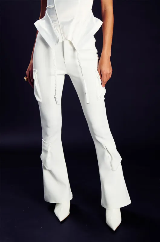 TALON POCKET DETAIL FLARE TROUSER sold by AKIRA