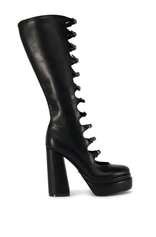 AZALEA WANG MARIGOLD BLACK BUCKLE UP BOOT sold by AKIRA