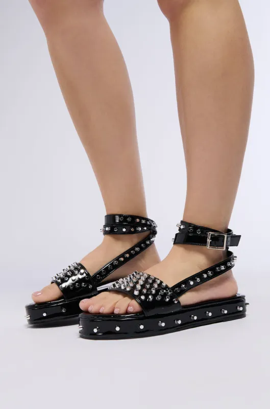 AZALEA WANG CAUTIONARY BLACK SUPER SPIKEY SANDAL sold by AKIRA