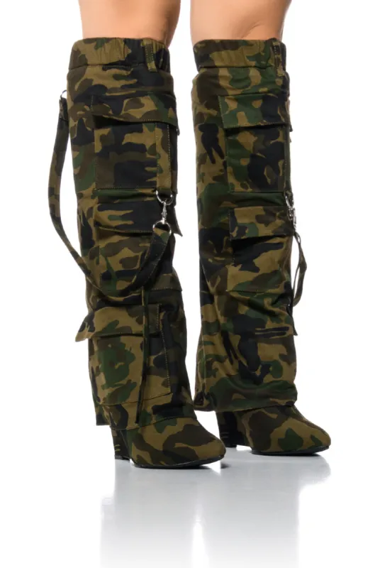 AZALEA WANG STARLETTE CAMO WEDGE BOOT sold by AKIRA