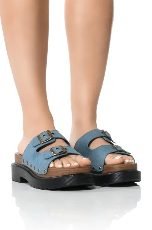 SLOW MOTION FLAT SANDAL IN DENIM sold by AKIRA