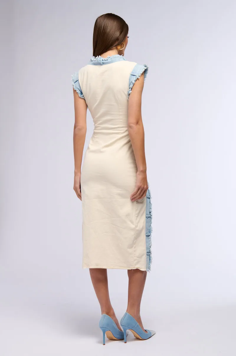 DIONNE DENIM TRIM MIDI DRESS sold by AKIRA product image thumbnail 4