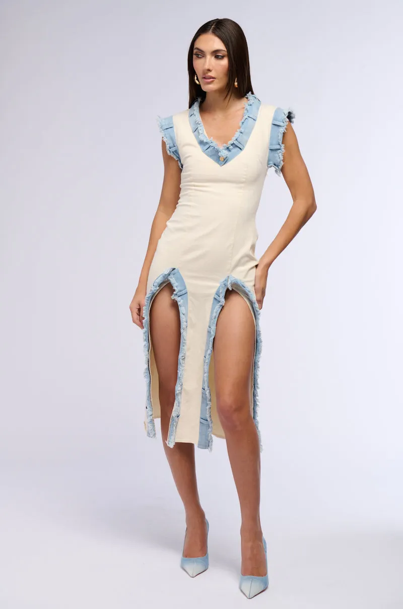 DIONNE DENIM TRIM MIDI DRESS sold by AKIRA product image thumbnail 2