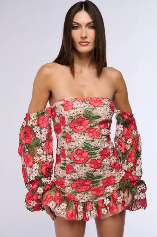 FLOWER POWER OFF THE SHOULDER MINI DRESS sold by AKIRA