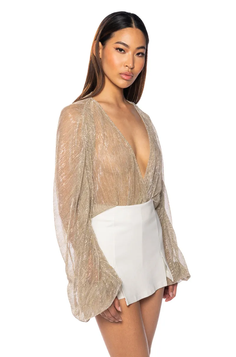 SLOW MOTION LONG SLEEVE WRAP FRONT BODYSUIT sold by AKIRA product image thumbnail 2