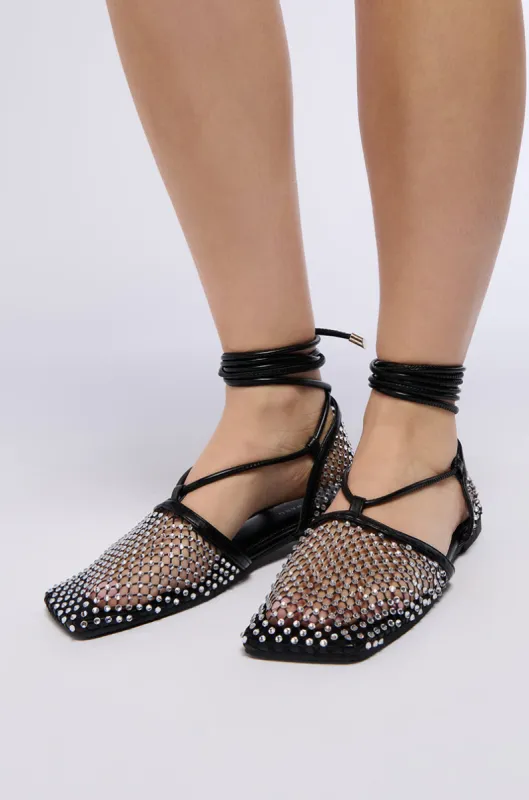 AZALEA WANG LIVINGTON BLACK RHINESTONE MESH FLAT sold by AKIRA
