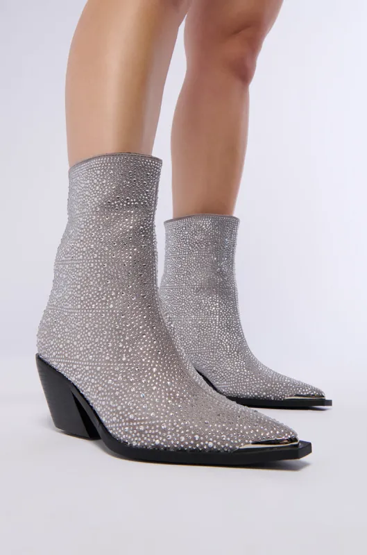AZALEA WANG LADONNE SILVER RHINESTONE WESTERN BOOTIE sold by AKIRA