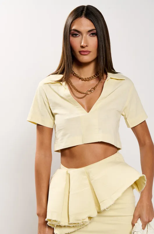 OCEAN BREEZE SHORT SLEEVE STRETCH LINEN COLLARED SHIRT sold by AKIRA