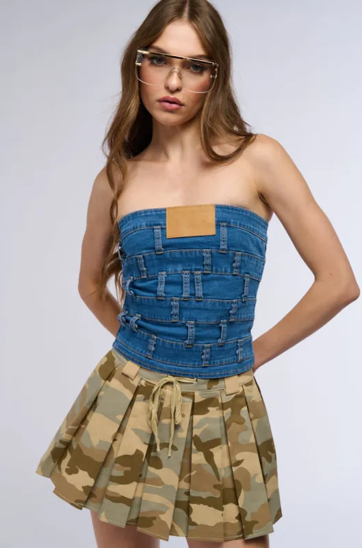 ALL OVER DENIM CORSET TOP sold by AKIRA