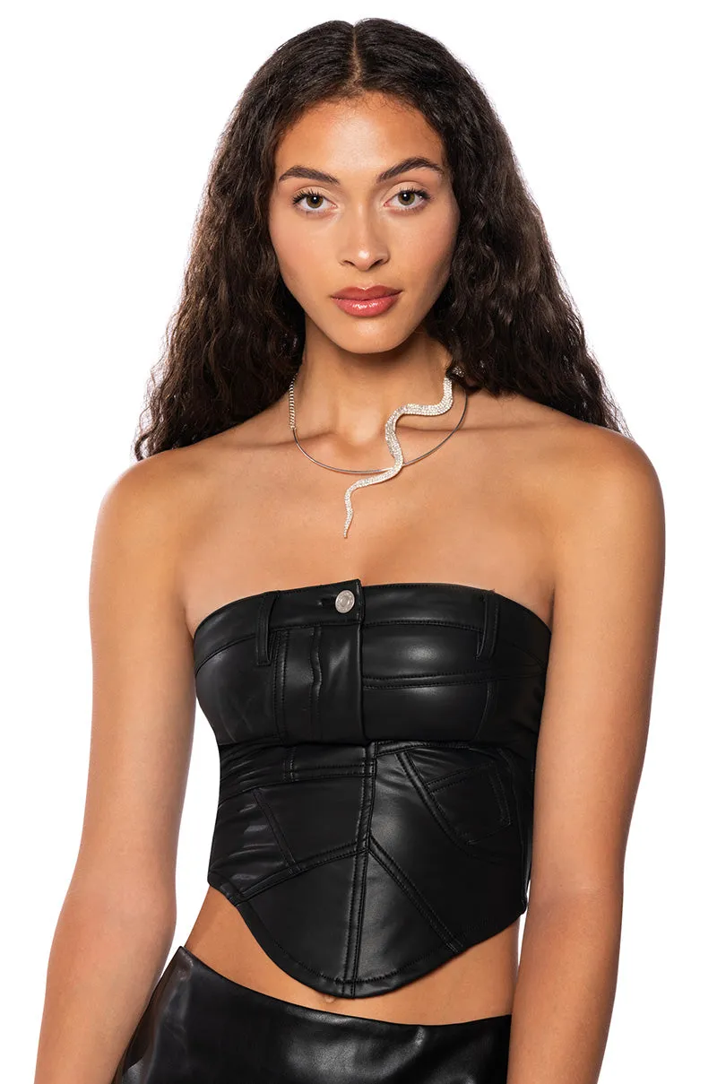 ALIYAH FAUX LEATHER PATCH TUBE TOP sold by AKIRA