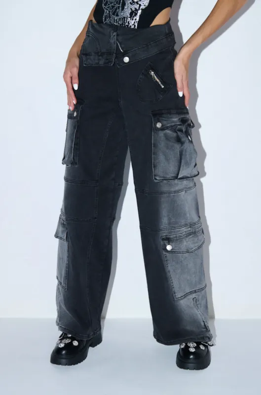 SOMETHING NEW FOLD OVER WAISTBAND DENIM PANT sold by AKIRA