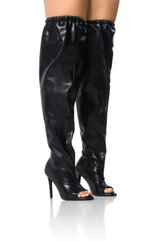 AZALEA WANG LAINEZ BLACK OPEN TOE BOOT sold by AKIRA