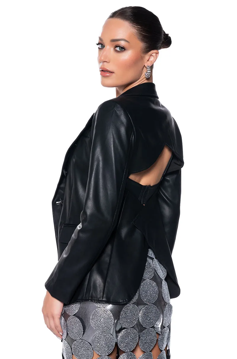 TE QUIERO FAUX LEATHER OPEN BACK BLAZER IN BLACK sold by AKIRA product image thumbnail 4