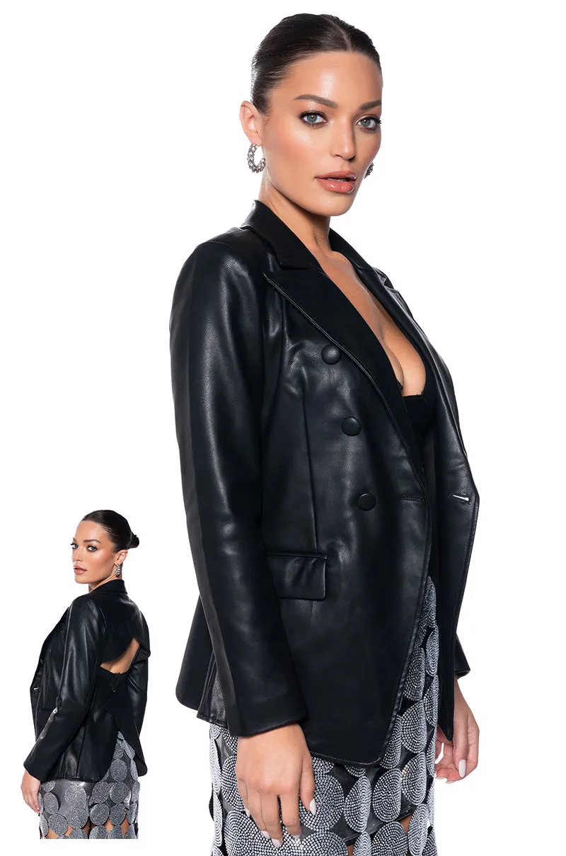 TE QUIERO FAUX LEATHER OPEN BACK BLAZER IN BLACK sold by AKIRA product image thumbnail 5