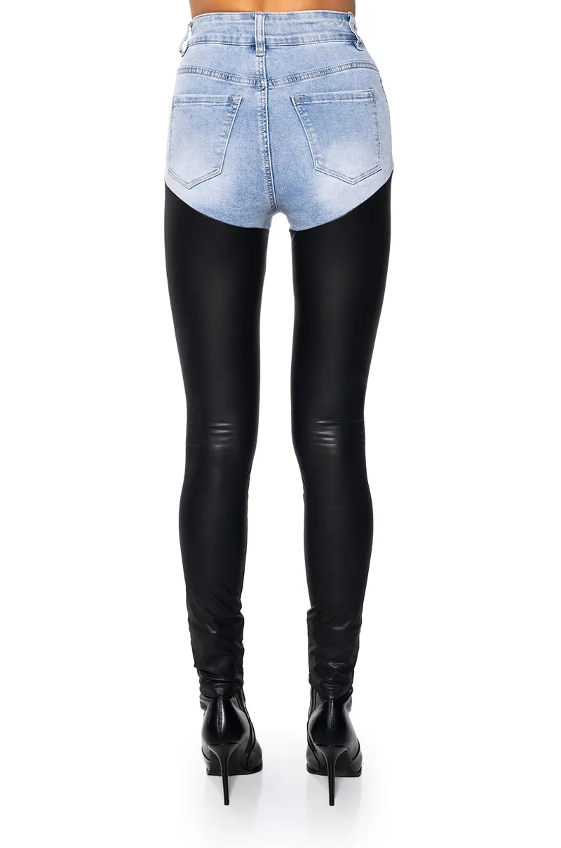 FLEX FIT EXTREME STRETCH HIGH WAIST SKINNY JEANS WITH FAUX LEATHER sold by AKIRA product image thumbnail 5