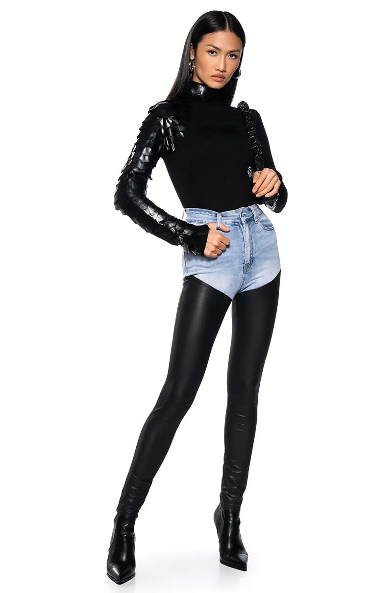 FLEX FIT EXTREME STRETCH HIGH WAIST SKINNY JEANS WITH FAUX LEATHER sold by AKIRA product image thumbnail 2