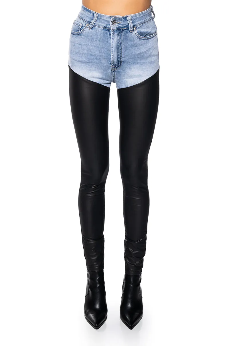 FLEX FIT EXTREME STRETCH HIGH WAIST SKINNY JEANS WITH FAUX LEATHER sold by AKIRA product image thumbnail 3