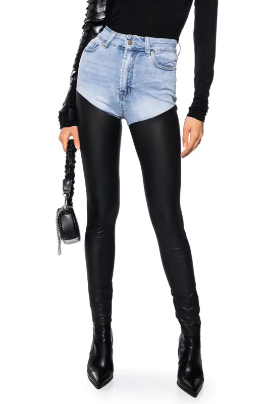 FLEX FIT EXTREME STRETCH HIGH WAIST SKINNY JEANS WITH FAUX LEATHER sold by AKIRA