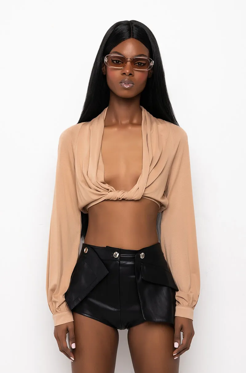 NEVER BE LIKE YOU TWIST FRONT CROP LONG SLEEVE TOP sold by AKIRA product image thumbnail 3