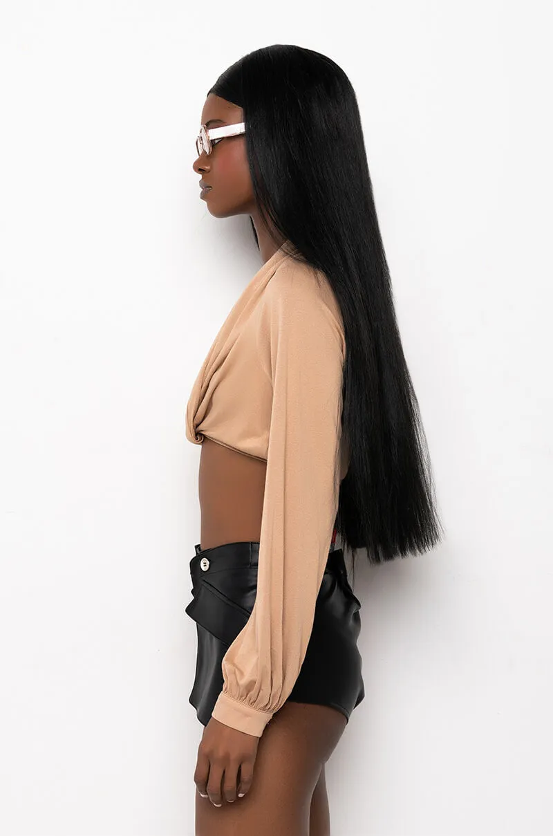 NEVER BE LIKE YOU TWIST FRONT CROP LONG SLEEVE TOP sold by AKIRA product image thumbnail 4