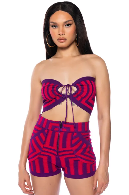 STELLA MAGENTA TIE FRONT BANDEAU TOP sold by AKIRA