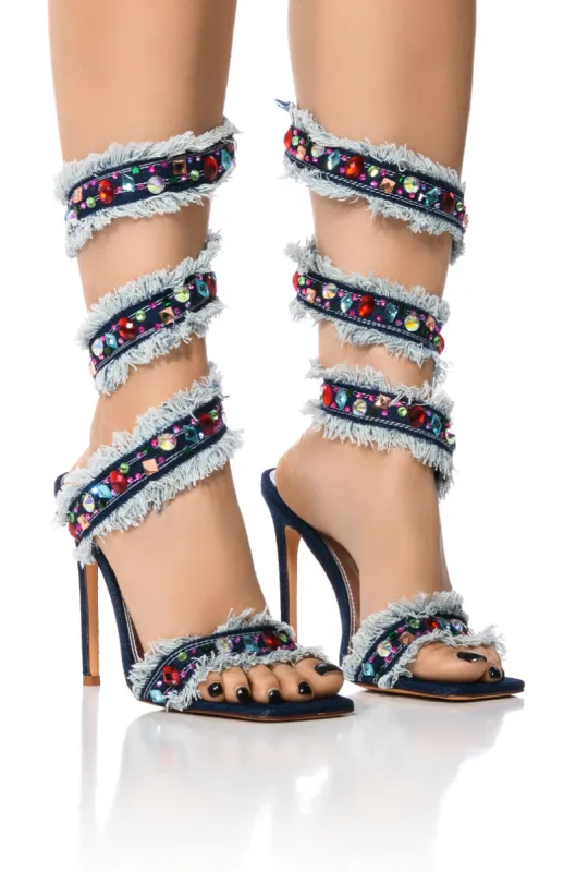 AZALEA WANG CAMELLIA EMBELLISHED SANDAL IN DENIM sold by AKIRA