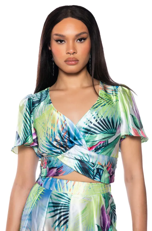 ETTA CROPPED FLOUNCE SLEEVE BLOUSE sold by AKIRA