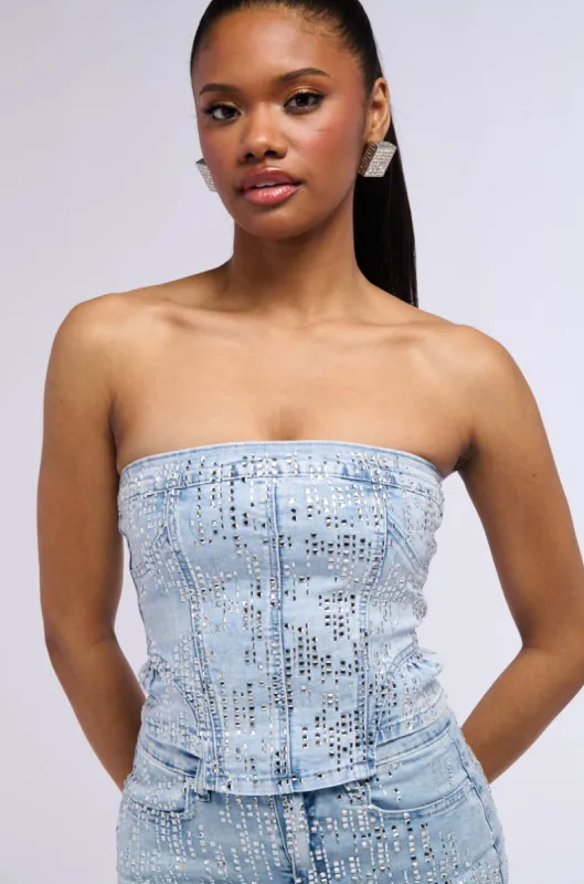 FROM DAY TO NIGHT DENIM CORSET sold by AKIRA