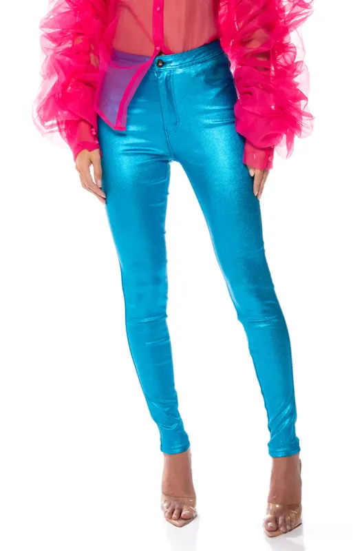 BORN TO SHINE METALLIC SKINNY PANTS sold by AKIRA