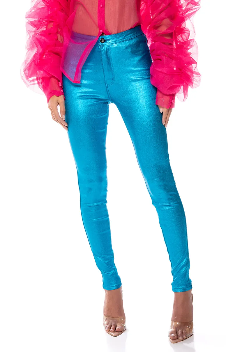 BORN TO SHINE METALLIC SKINNY PANTS sold by AKIRA