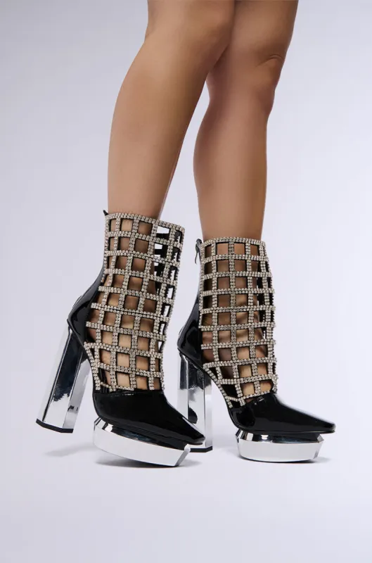 AZALEA WANG AURI BLACK CAGED BOOTIE sold by AKIRA