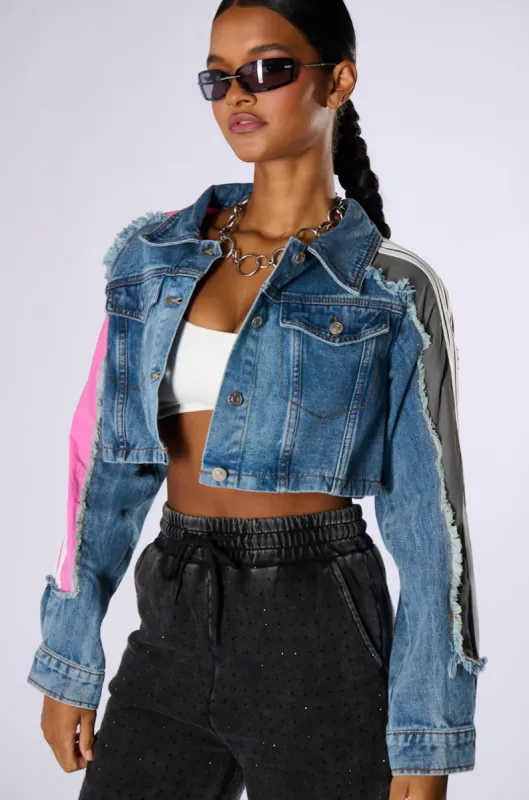PORTIA MIXED MEDIA DENIM JACKET sold by AKIRA