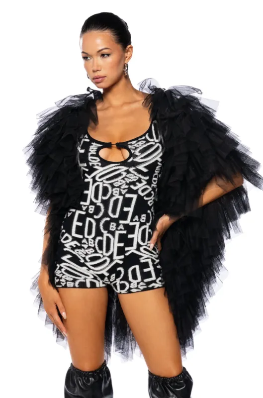 WANNA BE LOVED BY YOU TULLE WRAP SHRUG sold by AKIRA