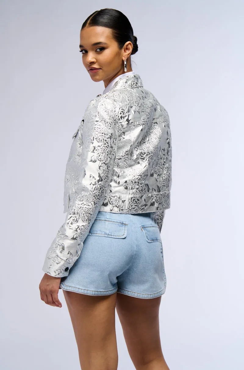 RUE BROCADE PRINTED SILVER BOMBER sold by AKIRA product image thumbnail 4