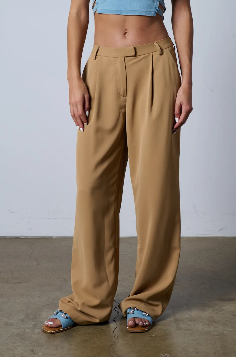 ABOUT MY CASH STRAIGHT LEG WOVEN TROUSER IN BEIGE sold by AKIRA