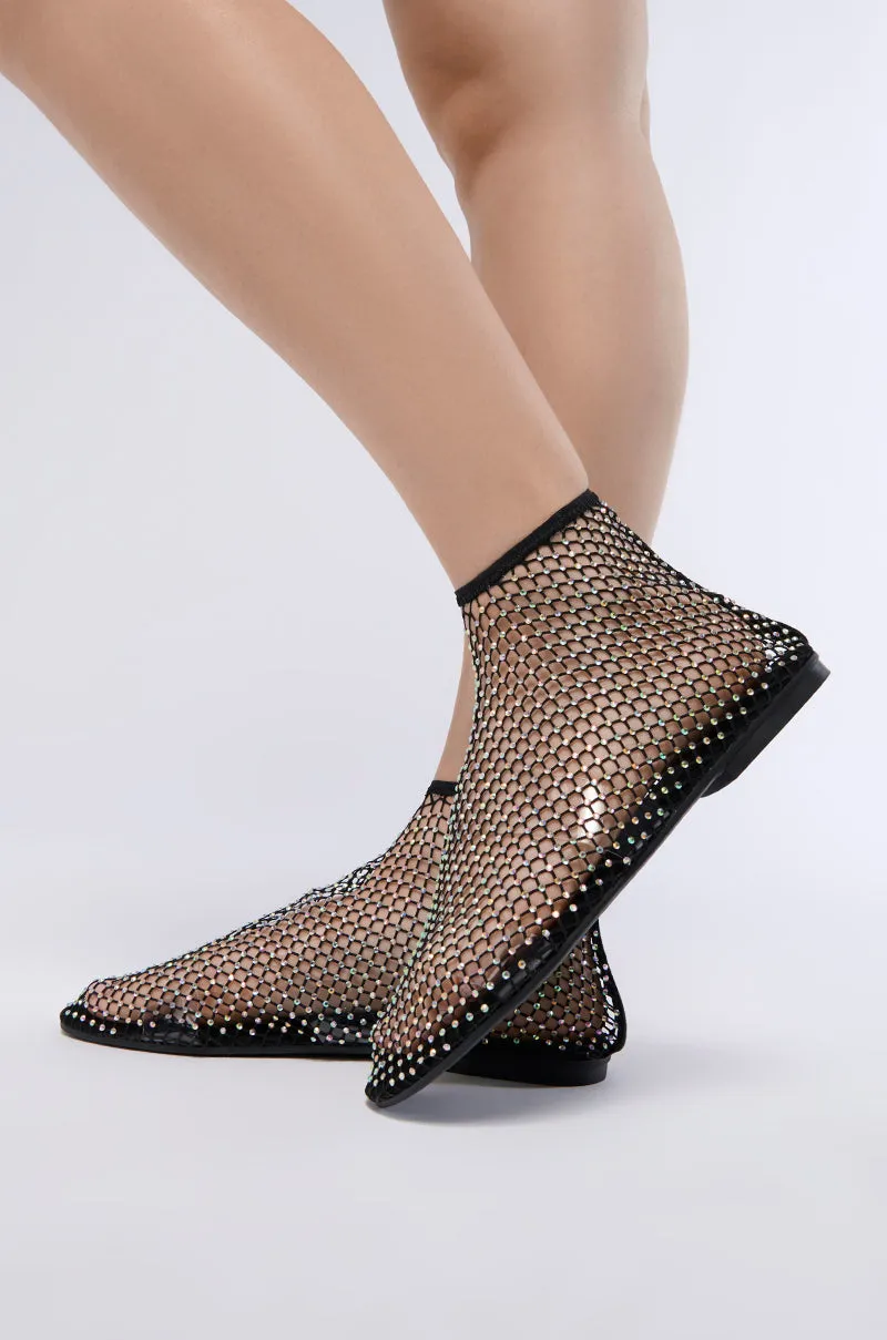 AZALEA WANG HELOISE MESH RHINESTONE FLAT IN BLACK sold by AKIRA