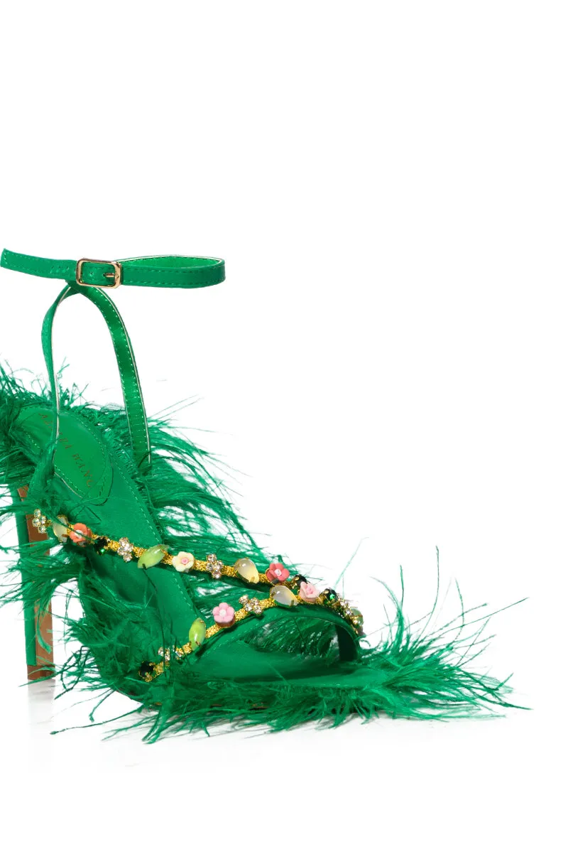 AZALEA WANG VILLIE GREEN FEATHER SANDAL sold by AKIRA product image thumbnail 5