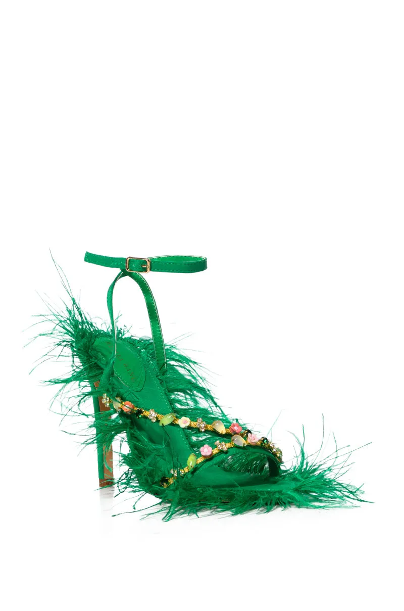 AZALEA WANG VILLIE GREEN FEATHER SANDAL sold by AKIRA product image thumbnail 3