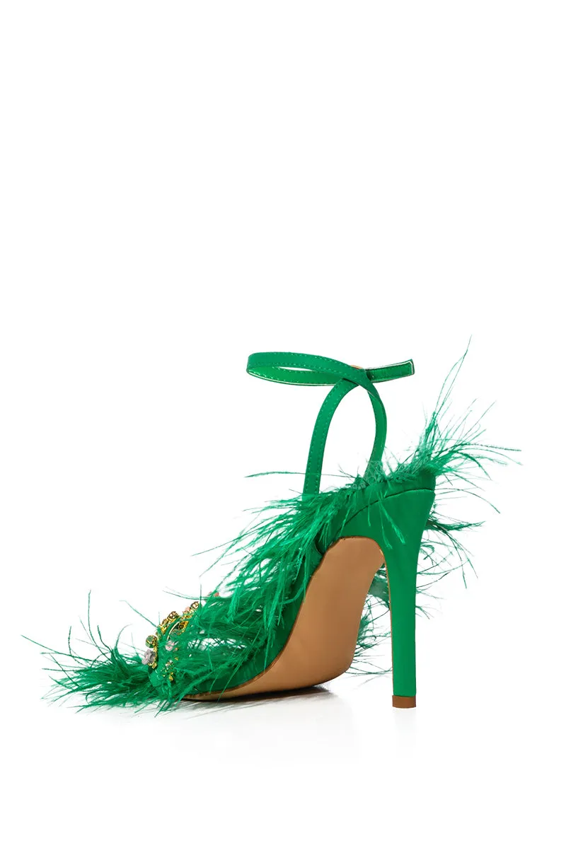 AZALEA WANG VILLIE GREEN FEATHER SANDAL sold by AKIRA product image thumbnail 4