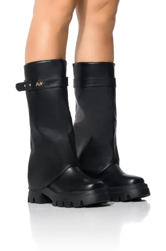 AZALEA WANG JET FOLD OVER FLATFORM BOOT IN BLACK sold by AKIRA