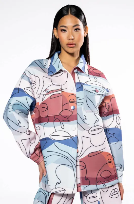 OVERSIZED PRINTED BUTTON DOWN sold by AKIRA